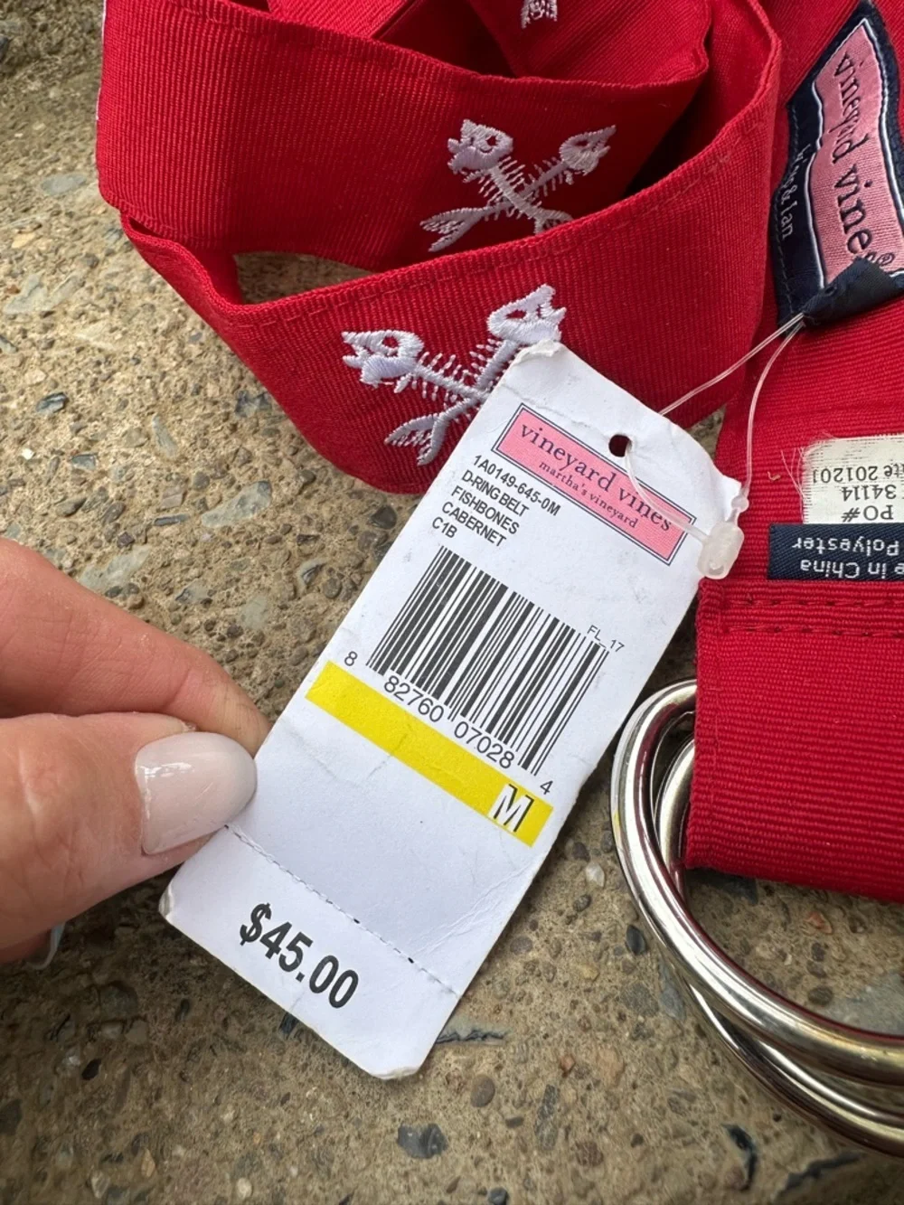 Vineyard Vines Red Fishbone D Ring Belt Canvas Preppy Coastal Mens M